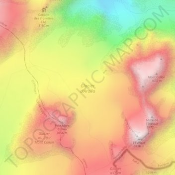Arollagletscher topographic map, elevation, terrain