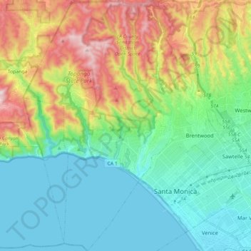 Pacific Palisades topographic map, elevation, terrain