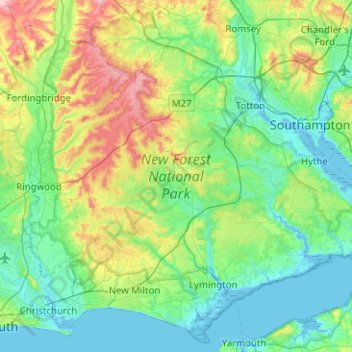 New Forest National Park topographic map, elevation, terrain
