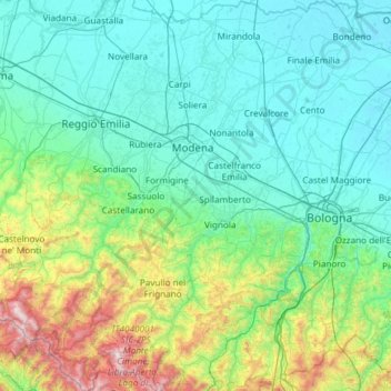 Modena topographic map, elevation, terrain