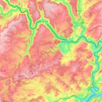Canton Echternach topographic map, elevation, terrain