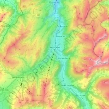 Zweisimmen topographic map, elevation, terrain