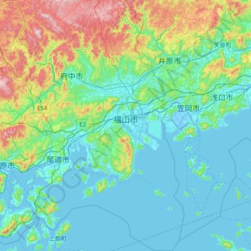Fukuyama topographic map, elevation, terrain
