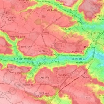 Communauté d’agglomération du Plateau de Saclay topographic map, elevation, terrain