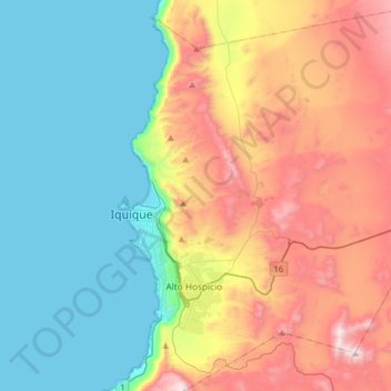 Alto Hospicio topographic map, elevation, terrain