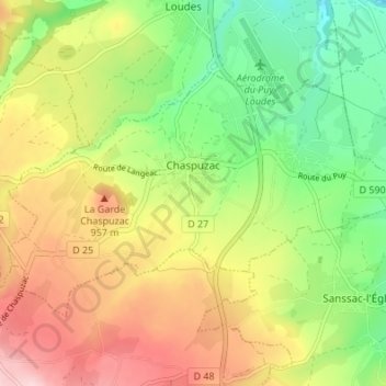 Chaspuzac topographic map, elevation, terrain