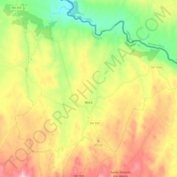 Beirã topographic map, elevation, terrain