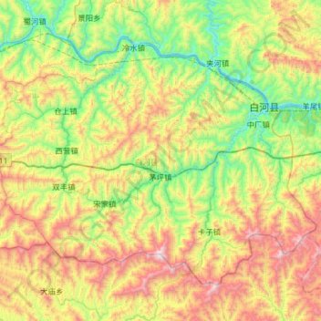 Baihe County topographic map, elevation, terrain