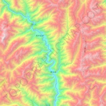 捧当乡 topographic map, elevation, terrain