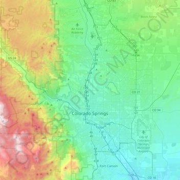 Colorado Springs topographic map, elevation, terrain