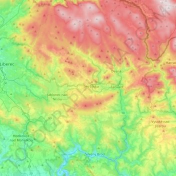 Bezirk Gablonz topographic map, elevation, terrain