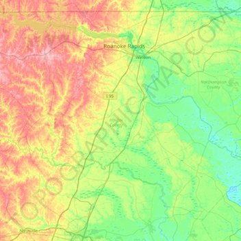 Halifax County topographic map, elevation, terrain