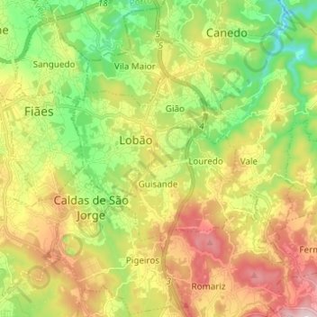 Lobão, Gião, Louredo e Guisande topographic map, elevation, terrain