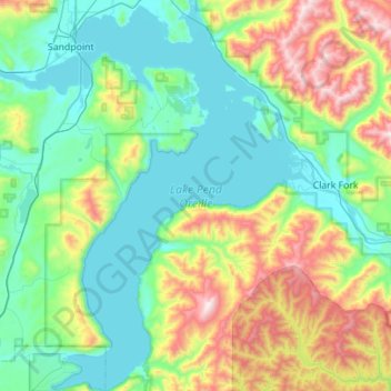 Lake Pend Oreille topographic map, elevation, terrain