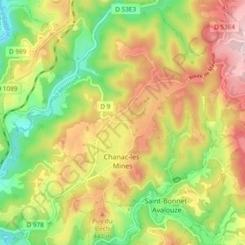 Chanac-les-Mines topographic map, elevation, terrain