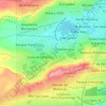 Humedal topographic map, elevation, terrain