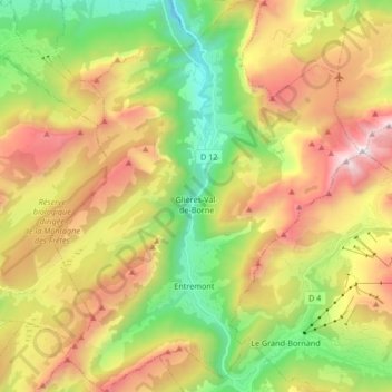 Glières-Val-de-Borne topographic map, elevation, terrain