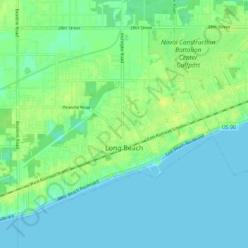 Long Beach topographic map, elevation, terrain