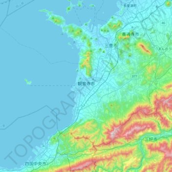 Kanonji topographic map, elevation, terrain