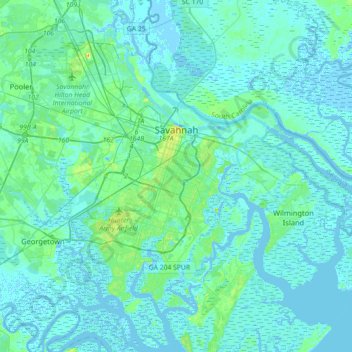 Savannah topographic map, elevation, terrain