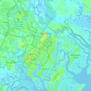 Savannah topographic map, elevation, terrain