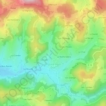 Anglure-sous-Dun topographic map, elevation, terrain