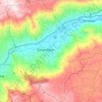 Girardota topographic map, elevation, terrain