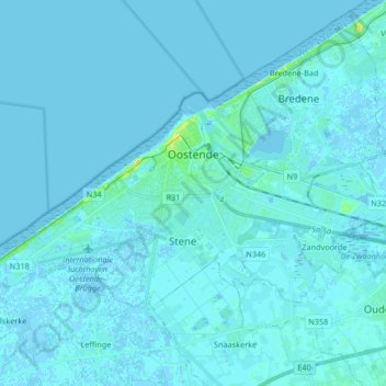 Oostende topographic map, elevation, terrain