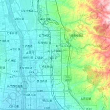郝庄镇 topographic map, elevation, terrain