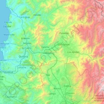 Río Aconcagua topographic map, elevation, terrain
