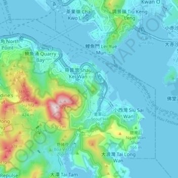 Hong Kong Island topographic map, elevation, terrain