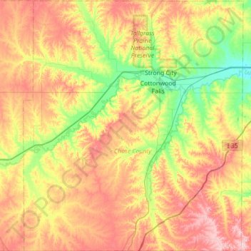 Chase County topographic map, elevation, terrain