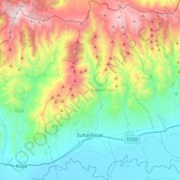 Sultanhisar topographic map, elevation, terrain