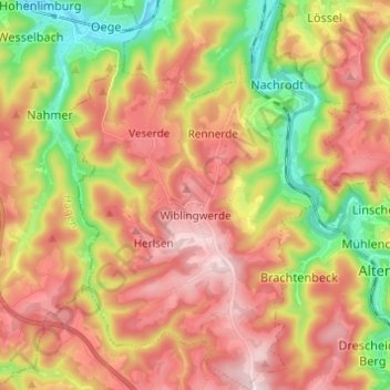 Nachrodt-Wiblingwerde topographic map, elevation, terrain