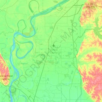 Tunica County topographic map, elevation, terrain