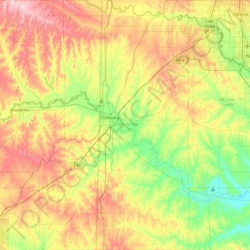 Grady County topographic map, elevation, terrain