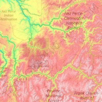 Nez Perce National Forest topographic map, elevation, terrain