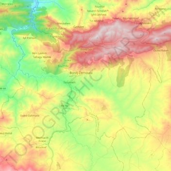 Daïra Bordj Zemoura topographic map, elevation, terrain