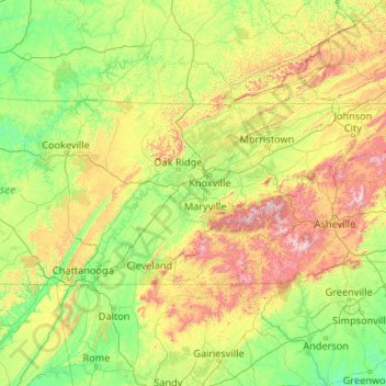 East Tennessee topographic map, elevation, terrain
