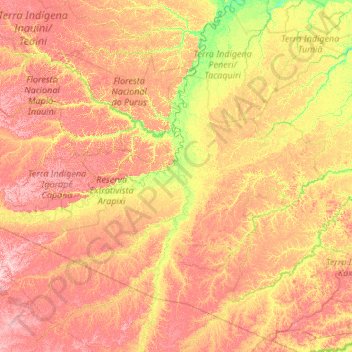 Boca do Acre topographic map, elevation, terrain