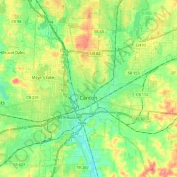 Canton topographic map, elevation, terrain