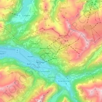 Hasliberg topographic map, elevation, terrain