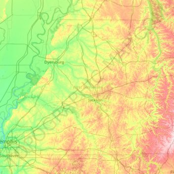 West Tennessee Topographic Map Elevation Terrain   Thumbnail 