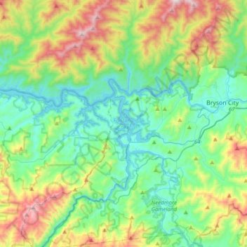 Fontana Lake topographic map, elevation, terrain