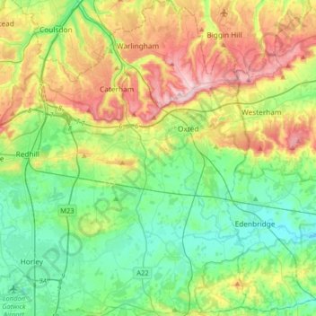 Tandridge District topographic map, elevation, terrain