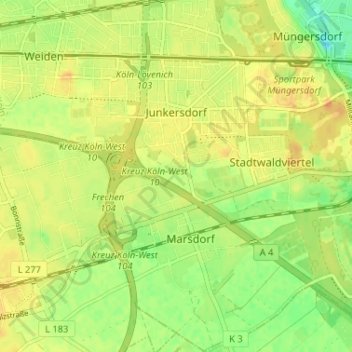 Junkersdorf topographic map, elevation, terrain