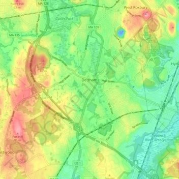 Dedham topographic map, elevation, terrain