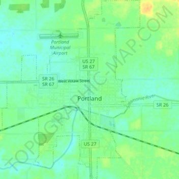 Portland topographic map, elevation, terrain