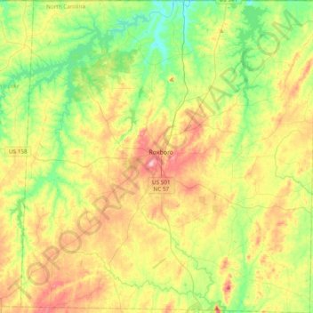Person County topographic map, elevation, terrain