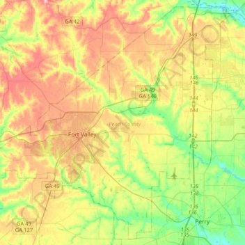 Peach County topographic map, elevation, terrain